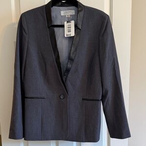 Tahari ASL Gray Blazer with Black Faux Leather Trim NWT